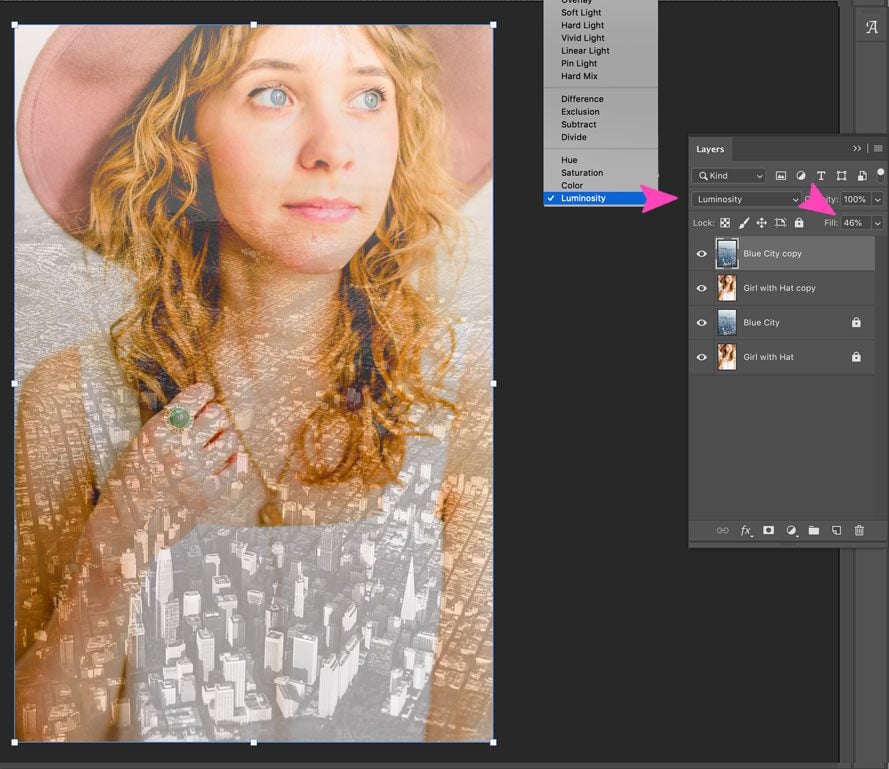 Screenshot von Photoshop-Ebenenüberblendungen