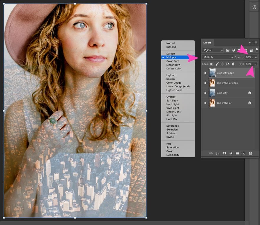 screenshot of multiply blend mode on photoshop