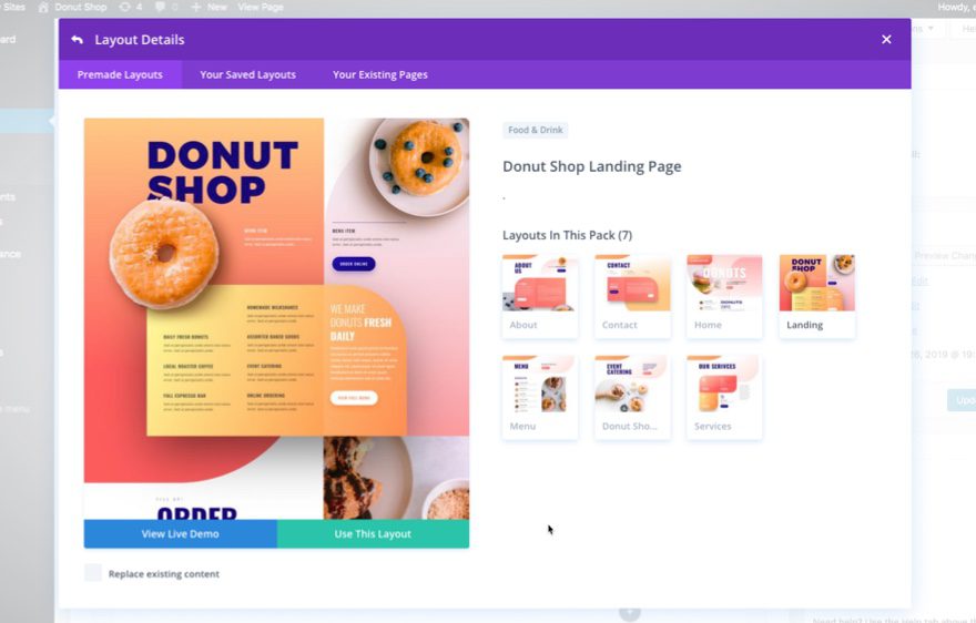 divi donut shop layout pack