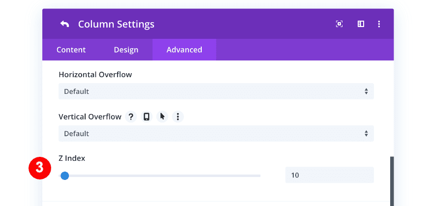 adjust z index in column one