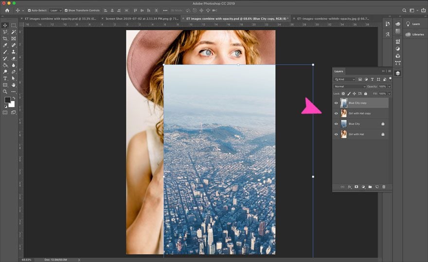 captura de pantalla de la opacidad en capas de photoshop