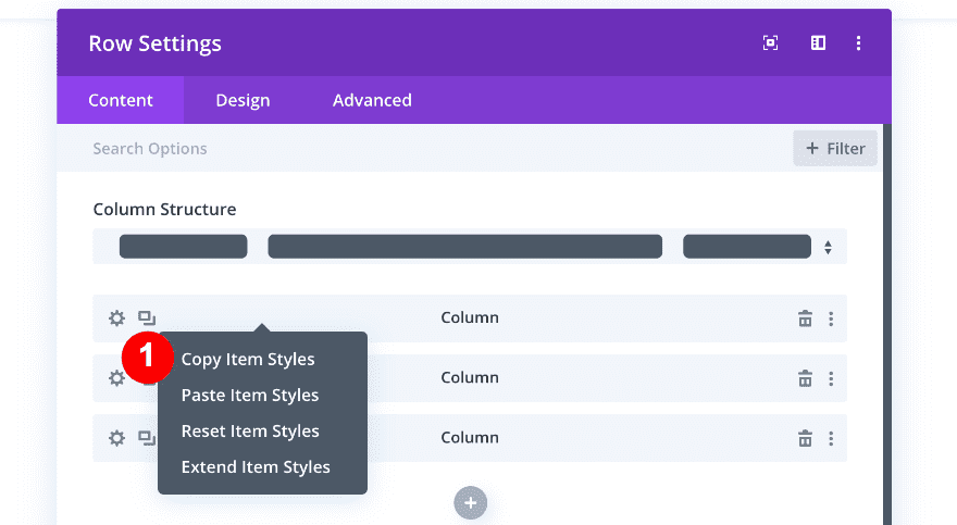 copy item styles from column one