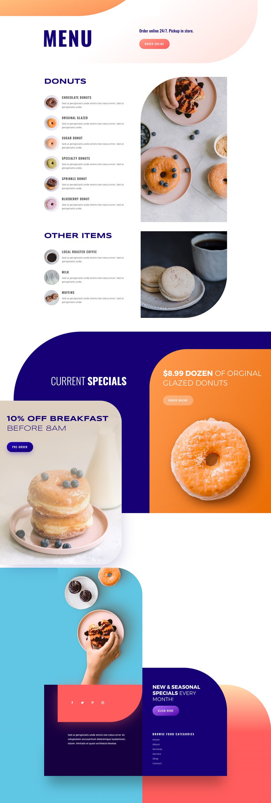 divi donut shop layout pack