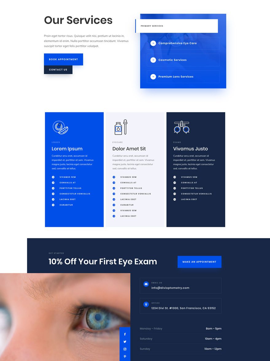 divi eye doctor layout pack