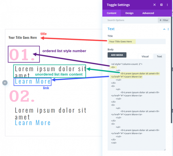 How to Use Divi's Text and List Style Options for Unique Toggle and