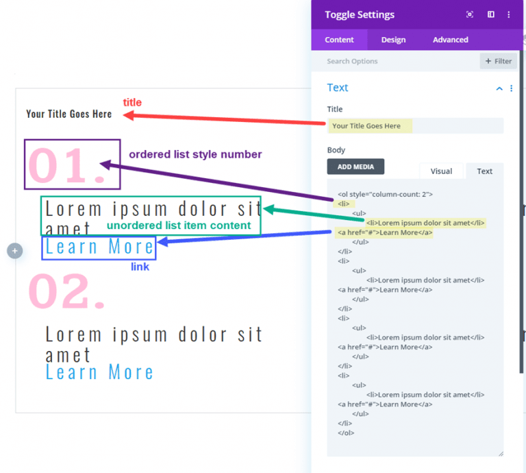How to Use Divi's Text and List Style Options for Unique Toggle and