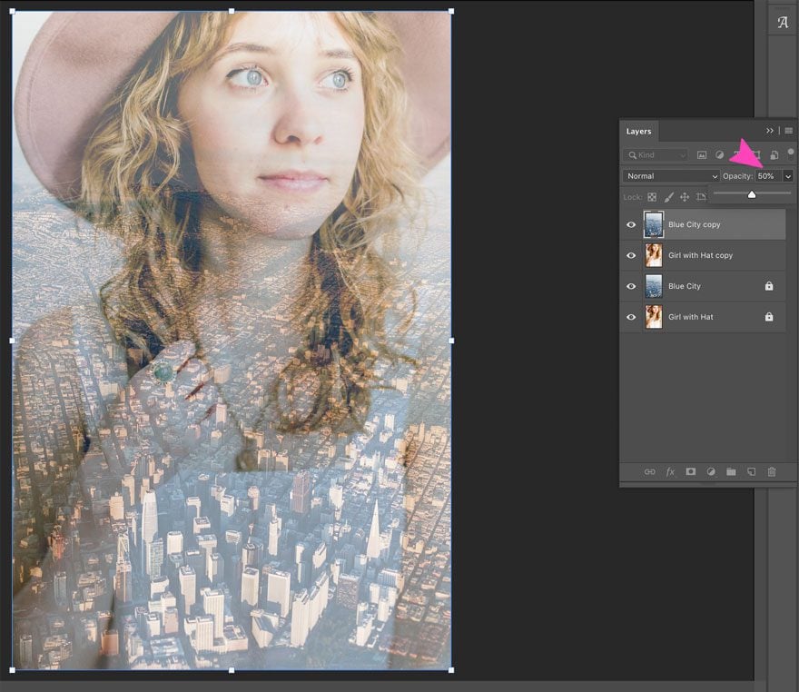 screenshot van photoshop blend ondoorzichtigheid