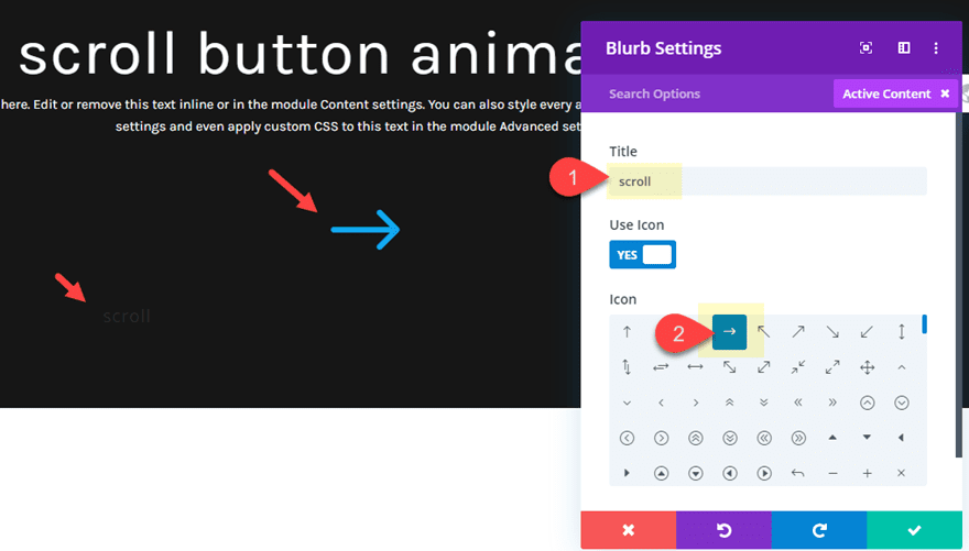 divi animated scroll button designs