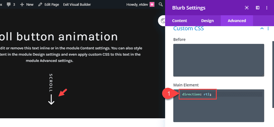 divi animated scroll button designs