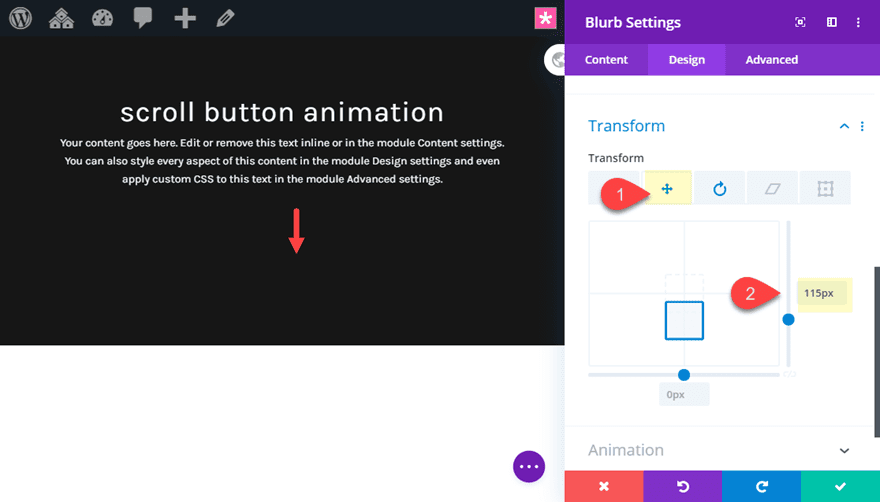 divi animated scroll button designs