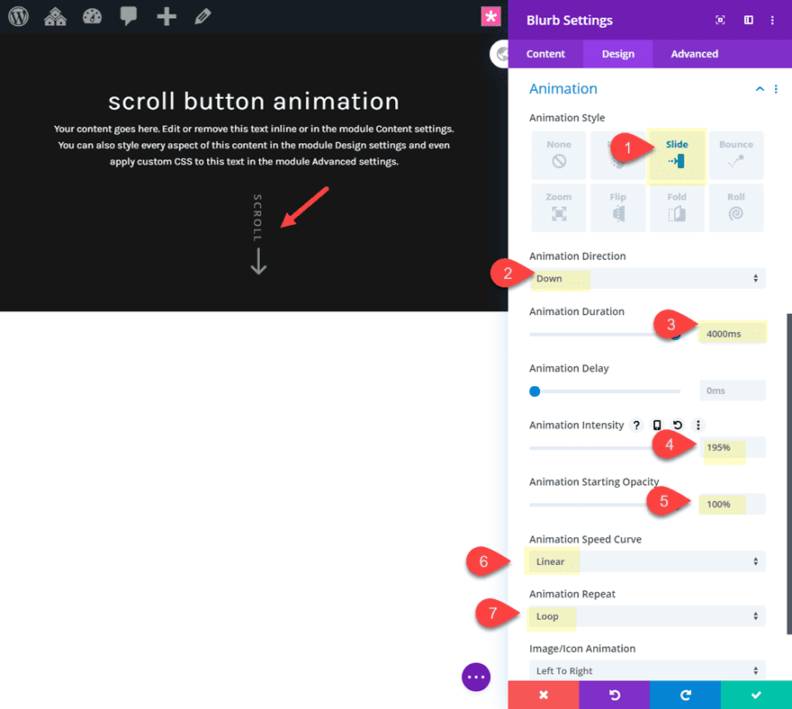 divi animated scroll button designs
