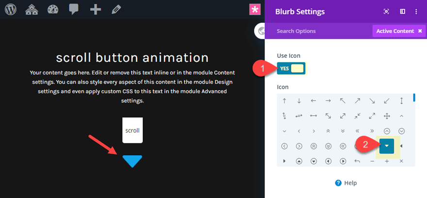 divi animated scroll button designs