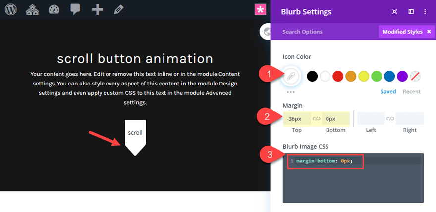 divi animated scroll button designs