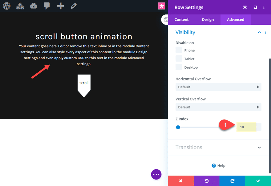 divi animated scroll button designs