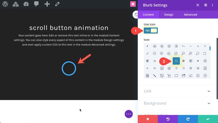 divi animated scroll button designs