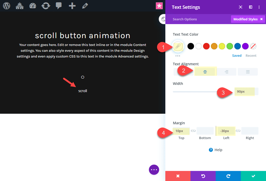 divi animated scroll button designs