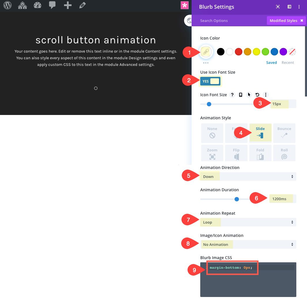 divi animated scroll button designs