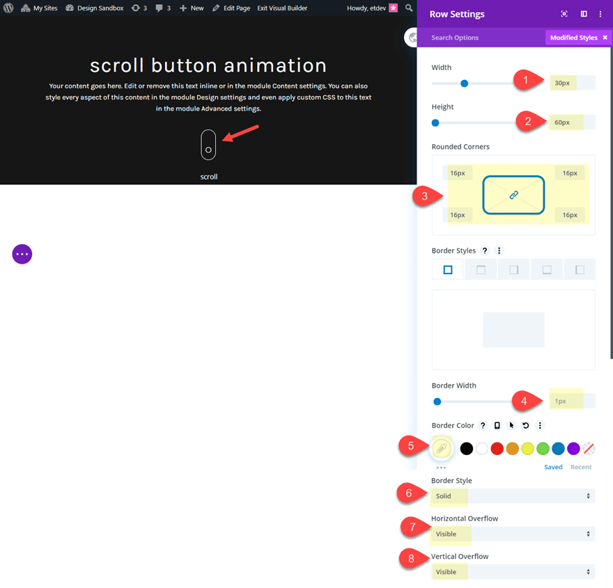 divi animated scroll button designs