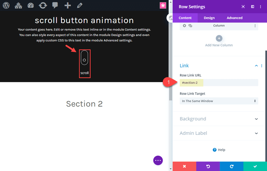 divi animated scroll button designs