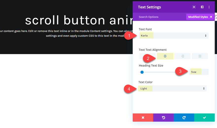 divi animated scroll button designs