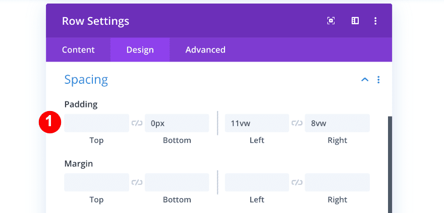 set the padding of the row