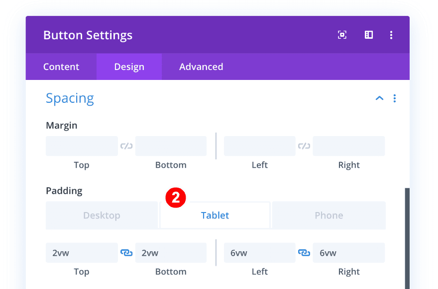 spacing for tablet - button