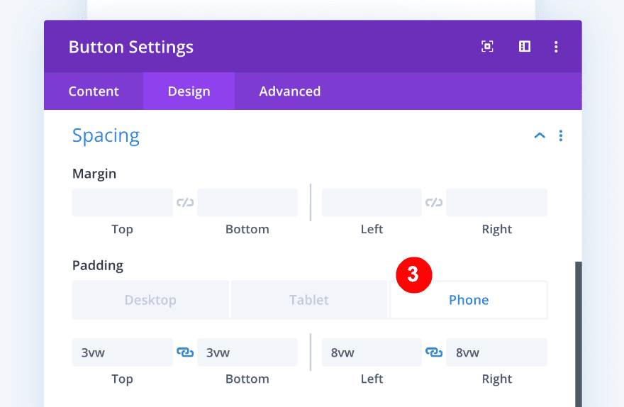 spacing for the phone button column three