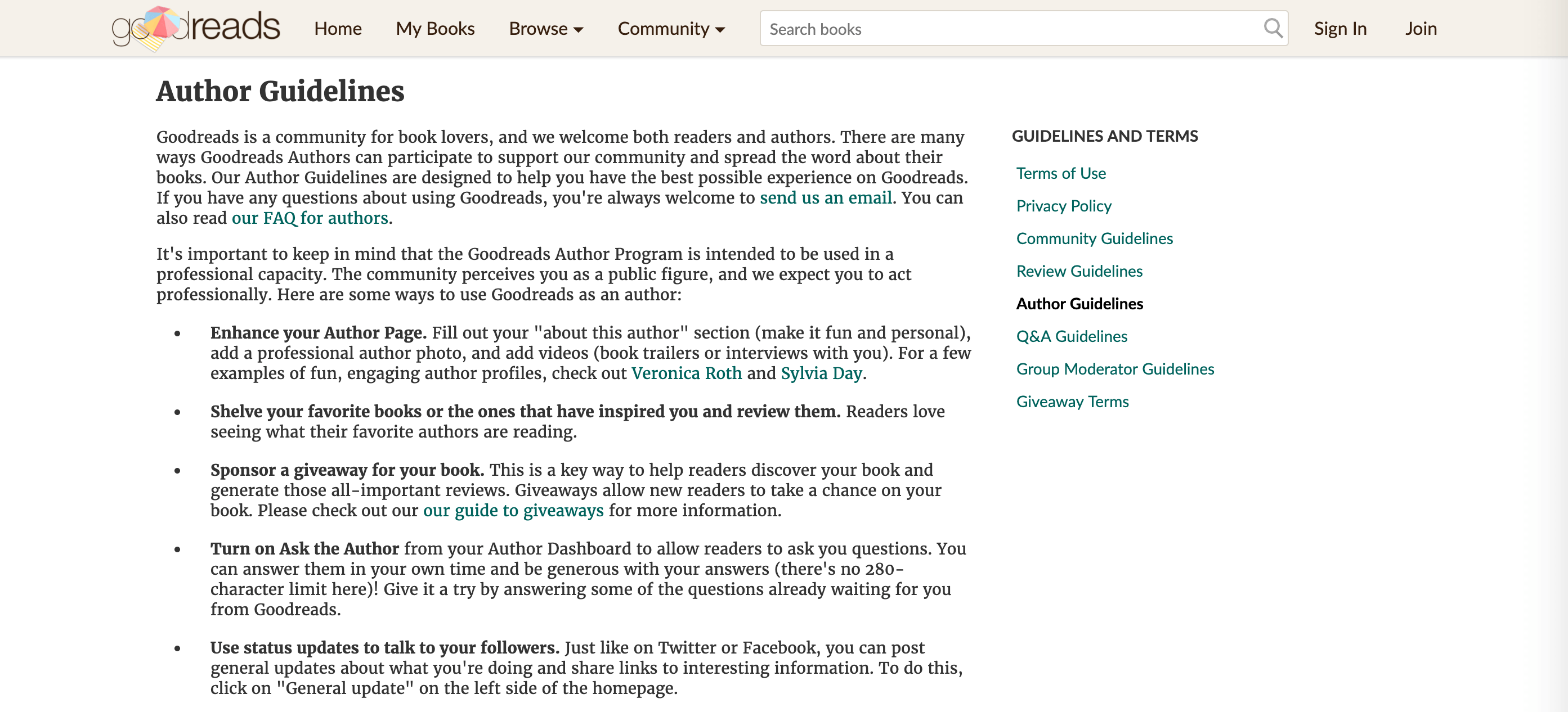 The GoodReads Author Guidelines.