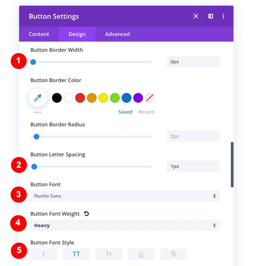 styling the button font in column three