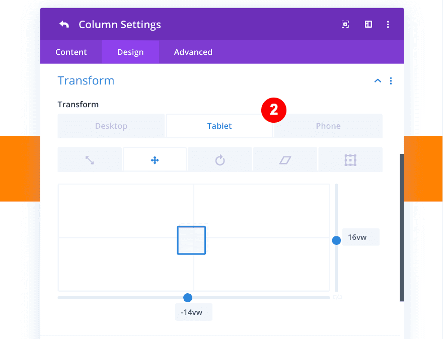 transform options for column one in mobile