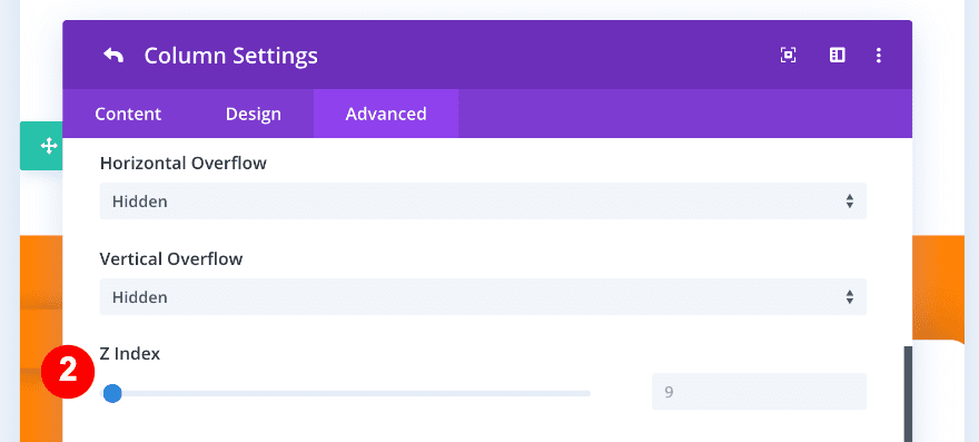 visibility at z index for column 2