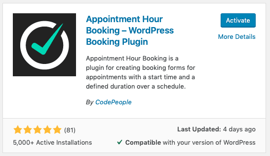 appointment hour booking plugin