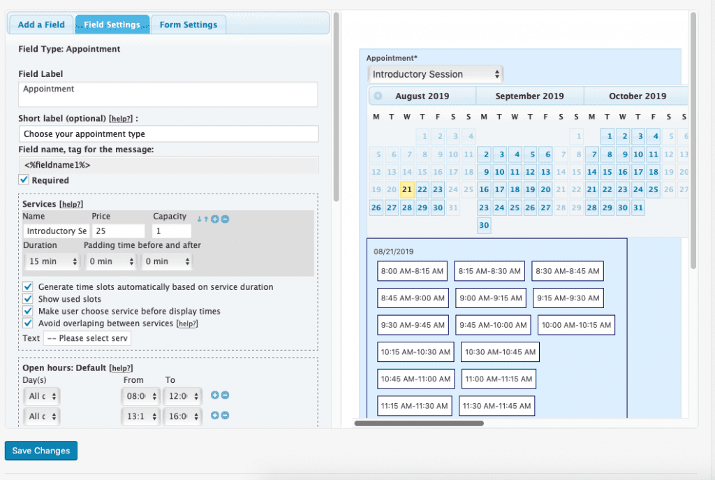 appointment hour booking plugin