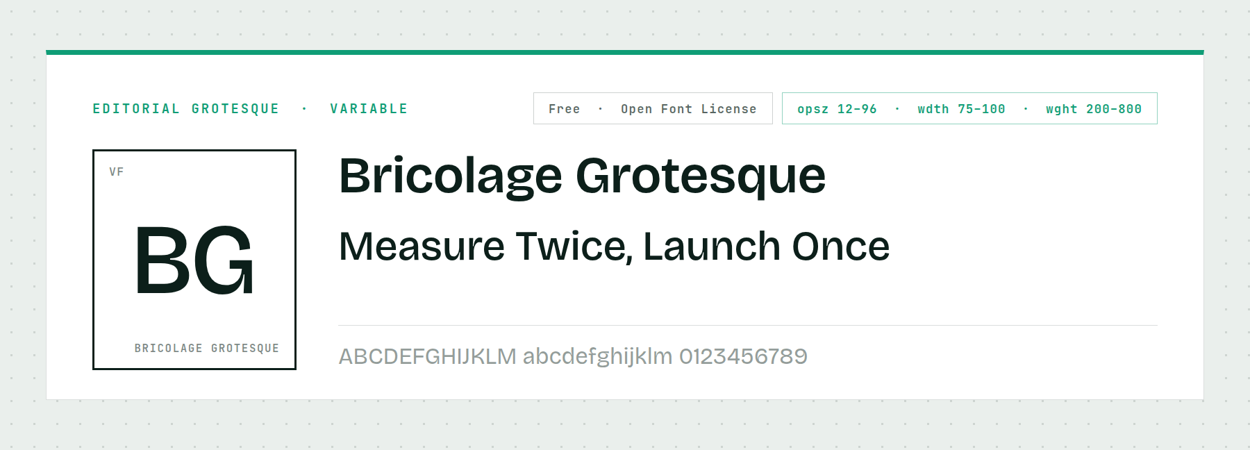 Bricolage Grotesque shown with its three variation axes