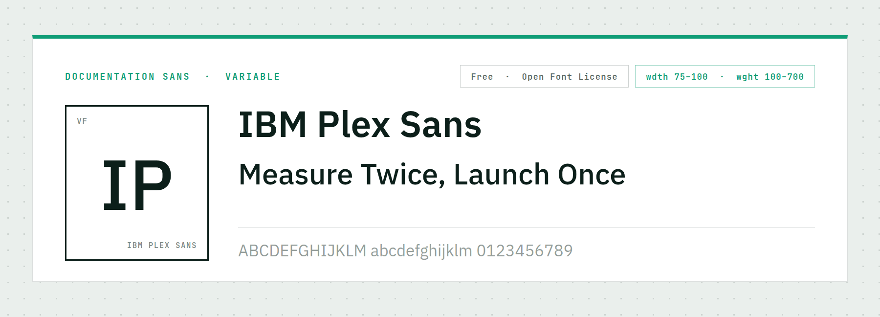 IBM Plex Sans shown as a technical documentation typeface