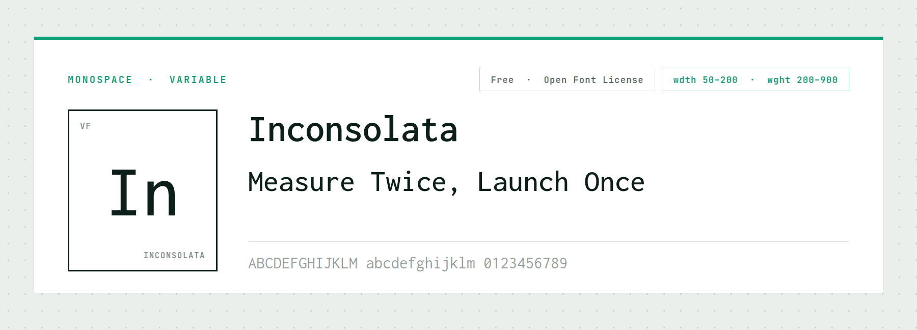 Inconsolata shown as a legible coding monospace