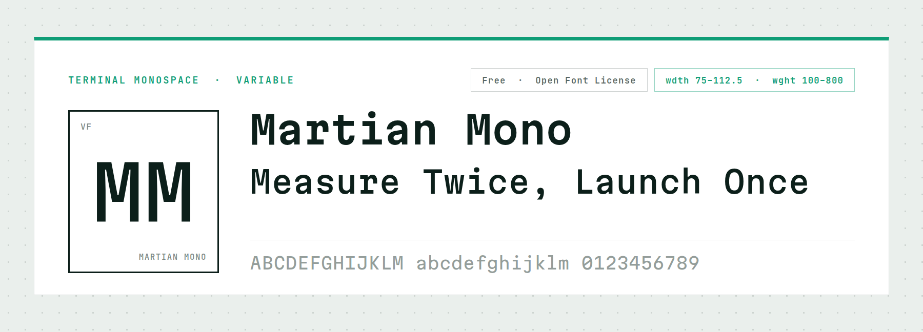 Martian Mono shown as a retro terminal typeface