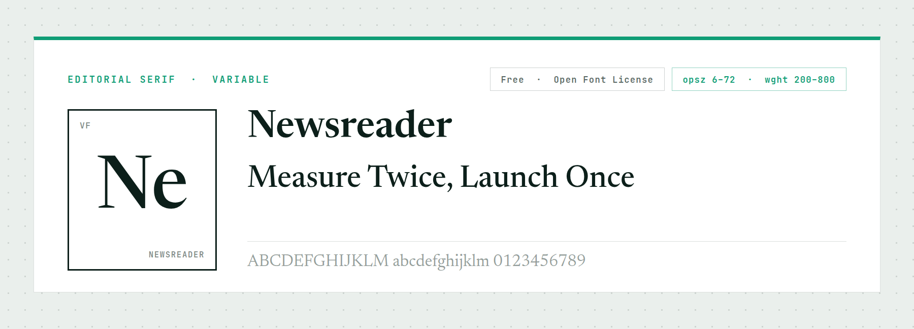 Newsreader shown as a long form reading serif