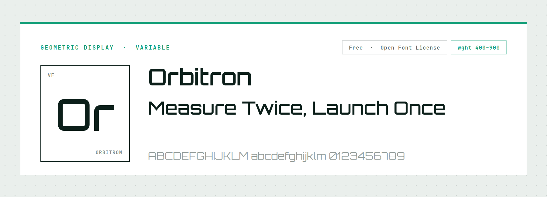 Orbitron set as a science and technology display font