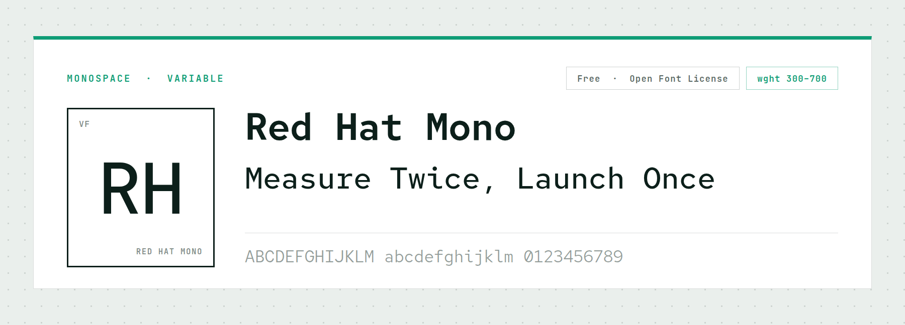 Red Hat Mono shown as a restrained monospace font