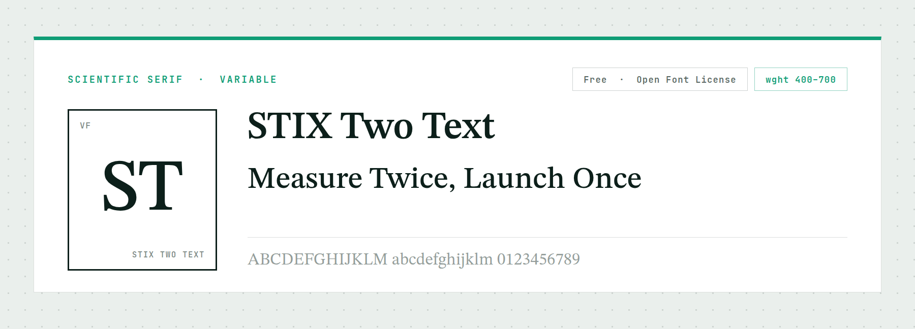 STIX Two Text shown as a scientific publishing typeface