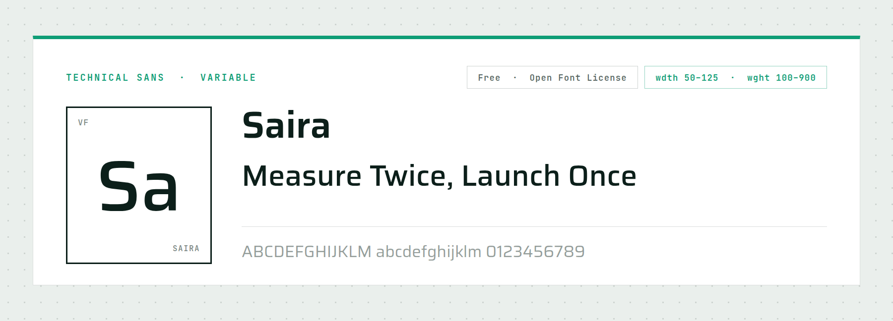 Saira shown with its condensed and expanded widths