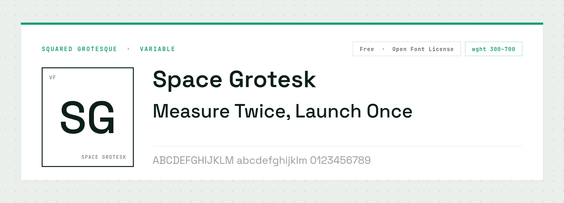Space Grotesk shown as a lab notebook typeface