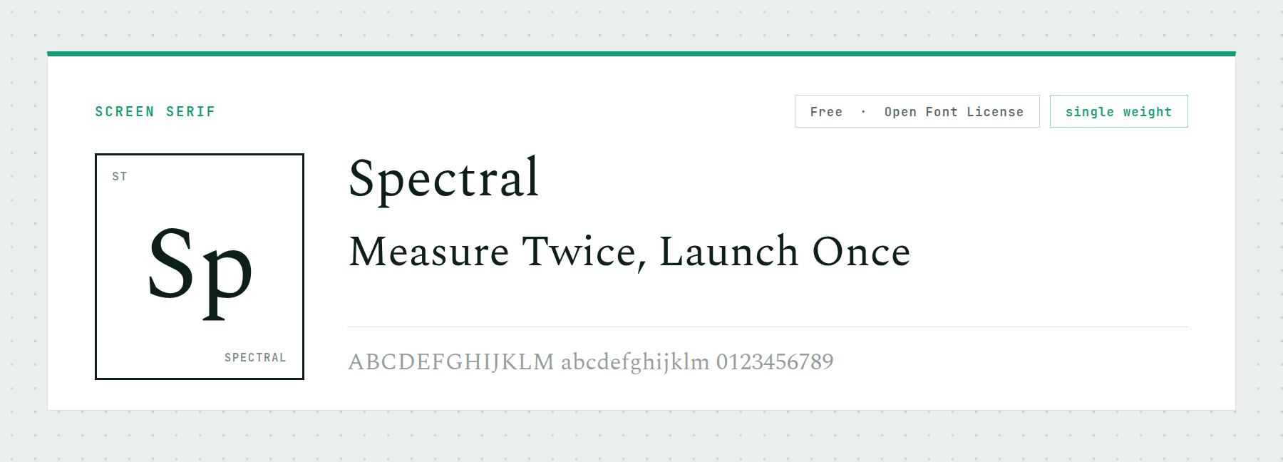 Spectral shown as a screen reading serif