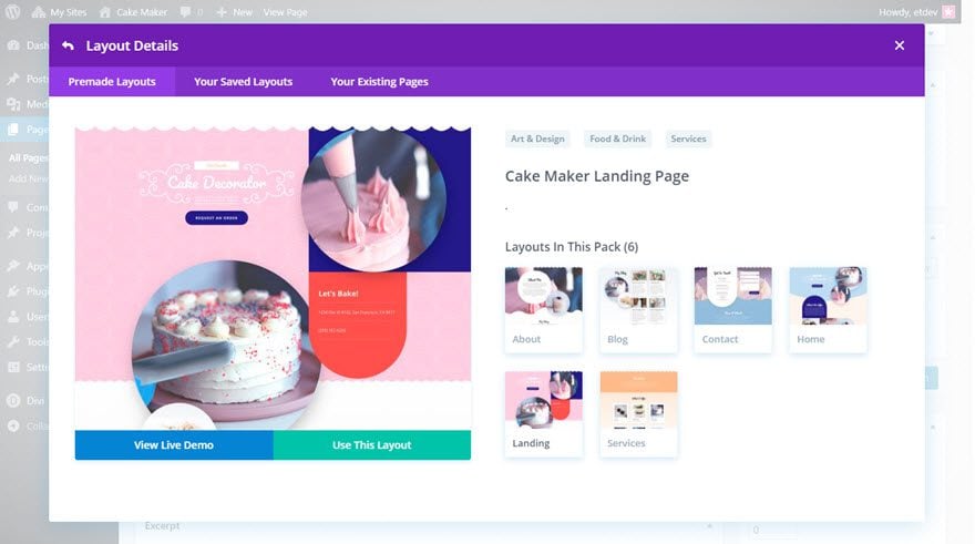 divi cake maker layout pack