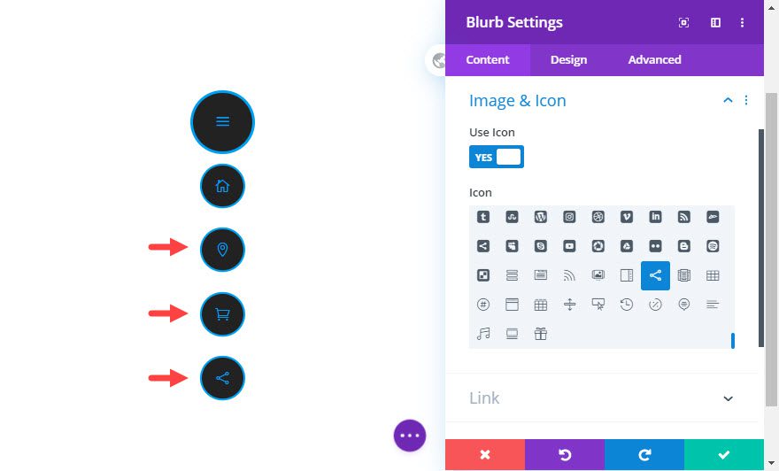 divi circular icon menu