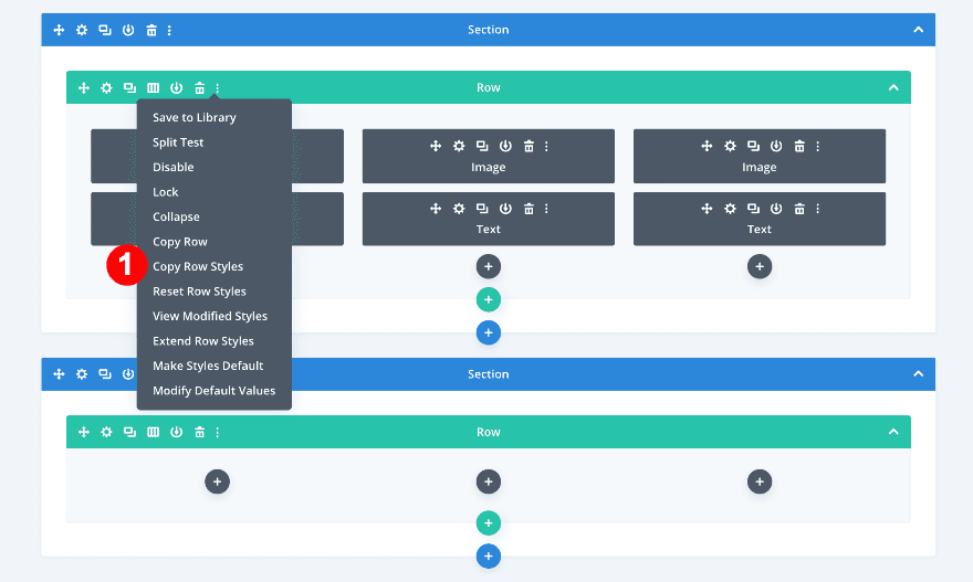 copy row styles from section one