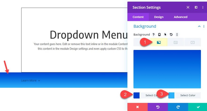 divi dropdown menu button