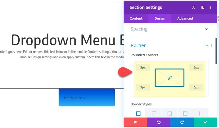 divi dropdown menu button