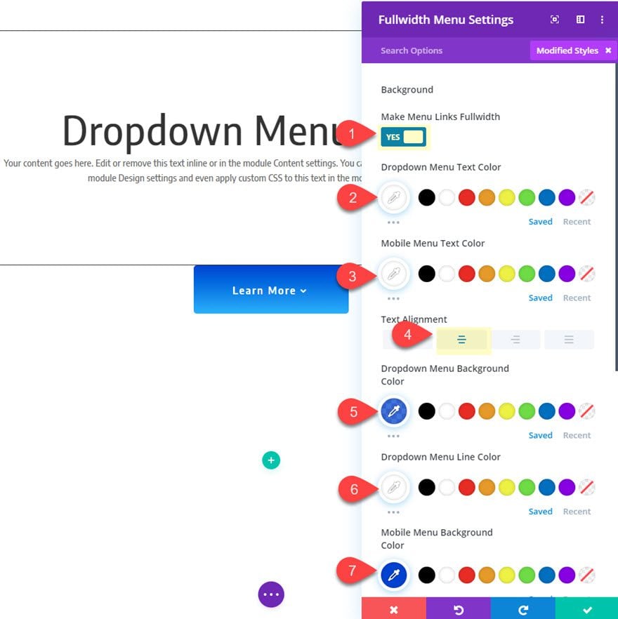 divi dropdown menu button